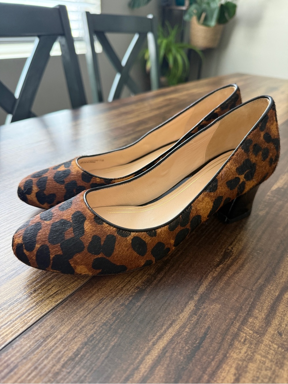 Cole Haan Calf Hair- Leopard Print Low Block Heel Pumps - Brown/Black